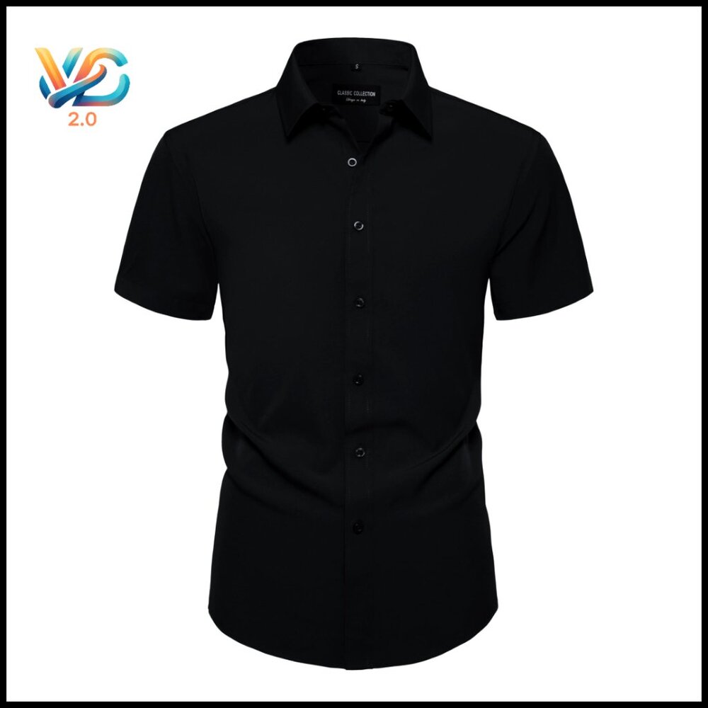 Slim Fit Short Sleeve Button Down Shirt Business Casual Classic Modern